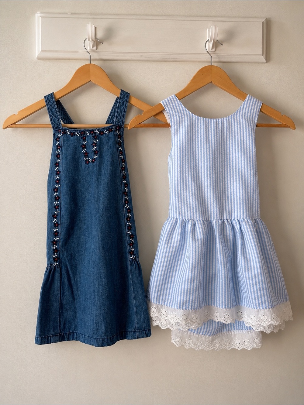 Unk Blue Denim Pinafore & Light Blue Stripe Tiered Dress Set